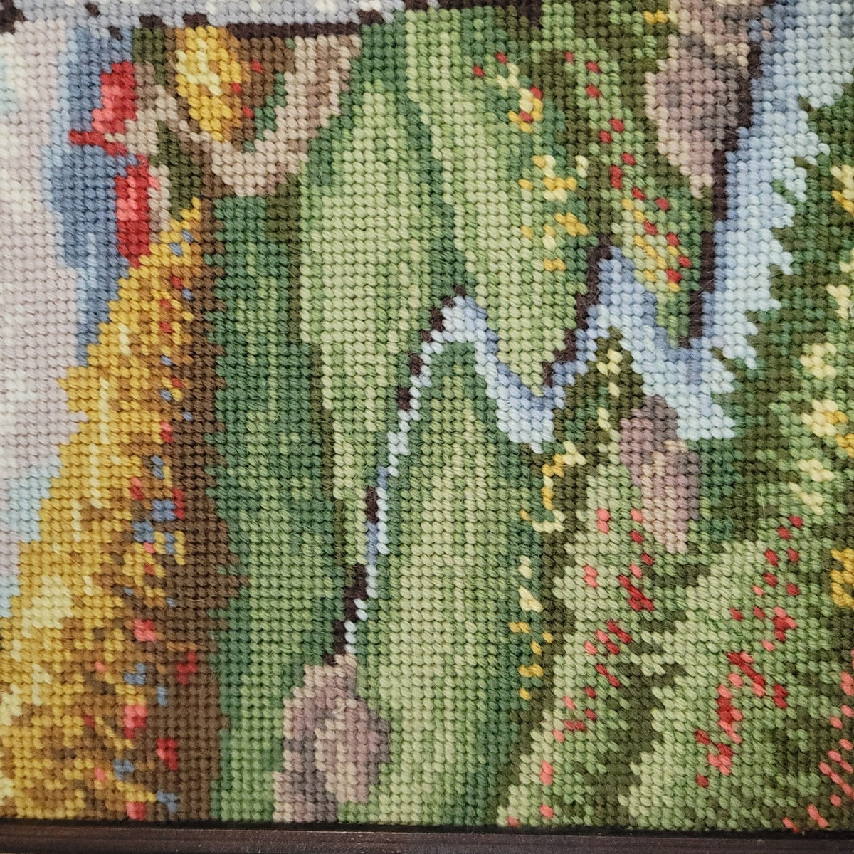 Vintage Cross Stitch Embroidery Old Country Little Church In The Woods Framed