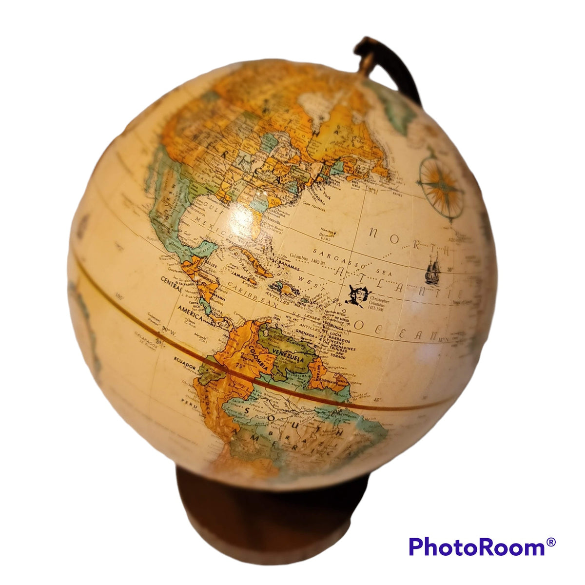Replogle spins 9" Globe World Classic Wood base cream background map office school