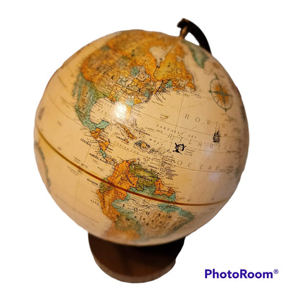 Replogle spins 9" Globe World Classic Wood base cream background map office school