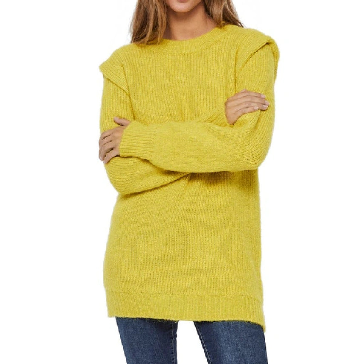 Vero Moda NWT Daisy Wide Shoulder Sweater In Celery size Medium yellow