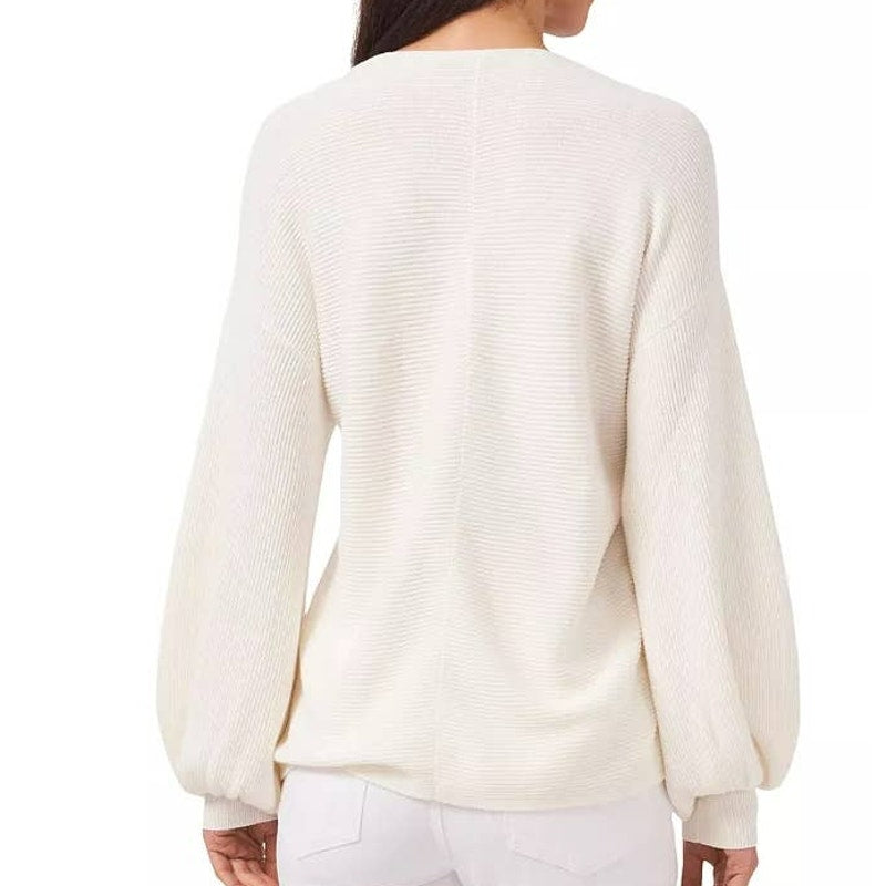 1.STATE V-Neck Balloon Sleeve Ribbed Sweater Top Size XXL/2X Antique White NWT