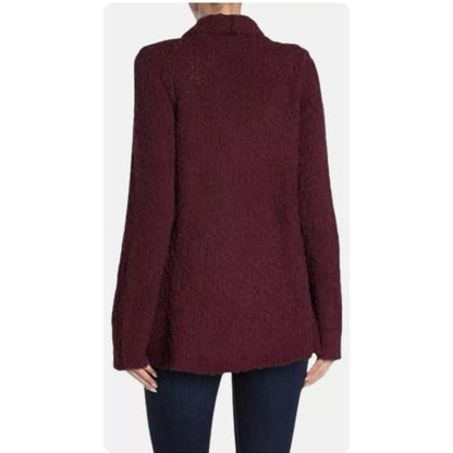 Bobeau Wine Burgundy Boucle Popcorn Draped Button Cardigan Sweater