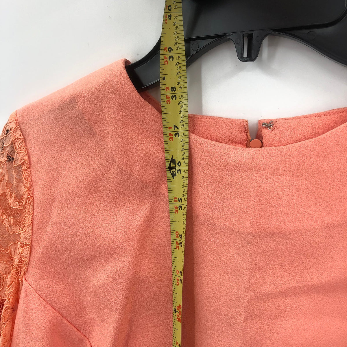 Vintage Womens Embroidered Lace Long Sleeve Mini Dress Orange 33 Inches