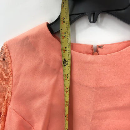Vintage Womens Embroidered Lace Long Sleeve Mini Dress Orange 33 Inches