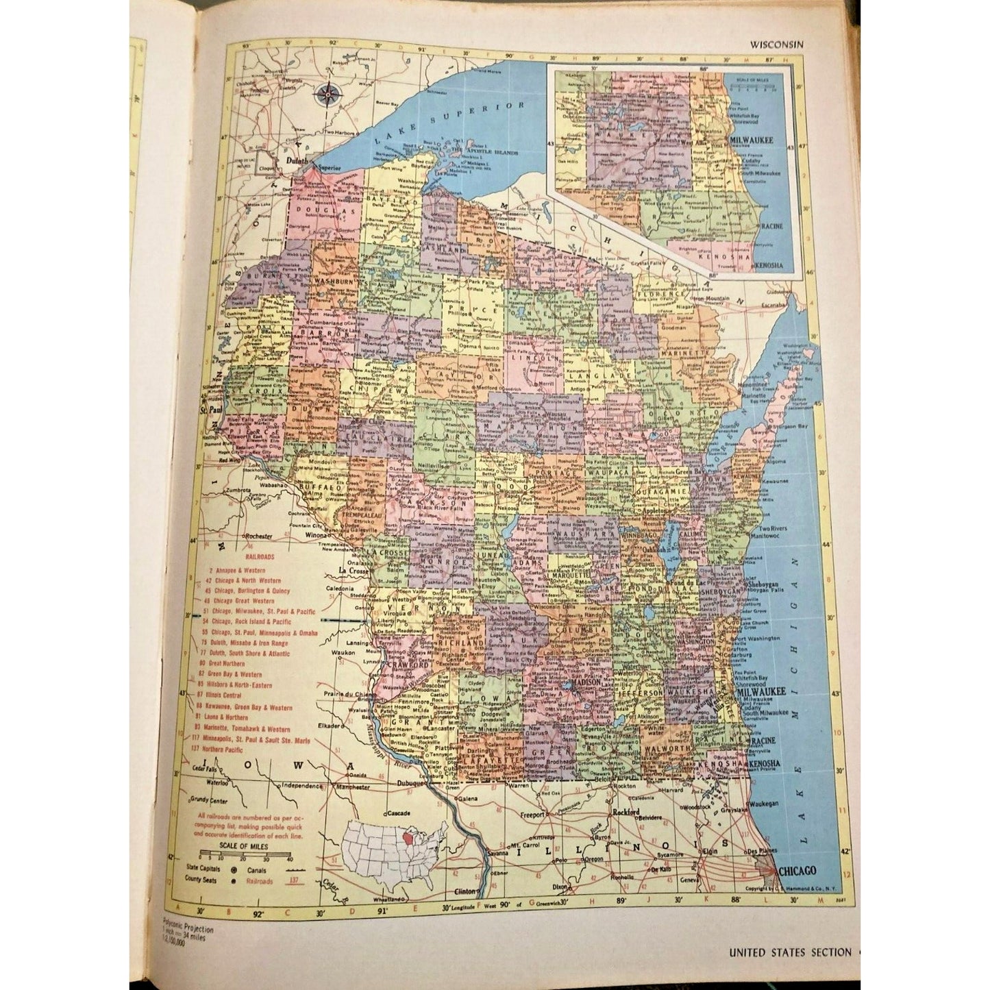 Hammond's Ambassador World Atlas Vintage - Copyright 1957 Green Cloth Hardcover