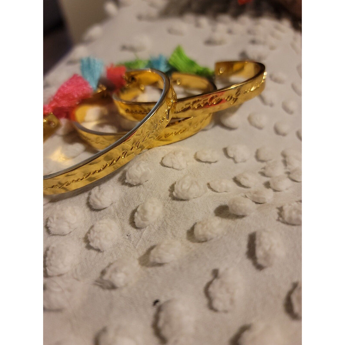 SET of 3 Lilly Pulitzer Tassel Cuff Bracelets Pink Blue Green Tassels Gold Tone