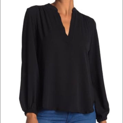 Lush NEW Black Split Neck Long Sleeve Blouse Small