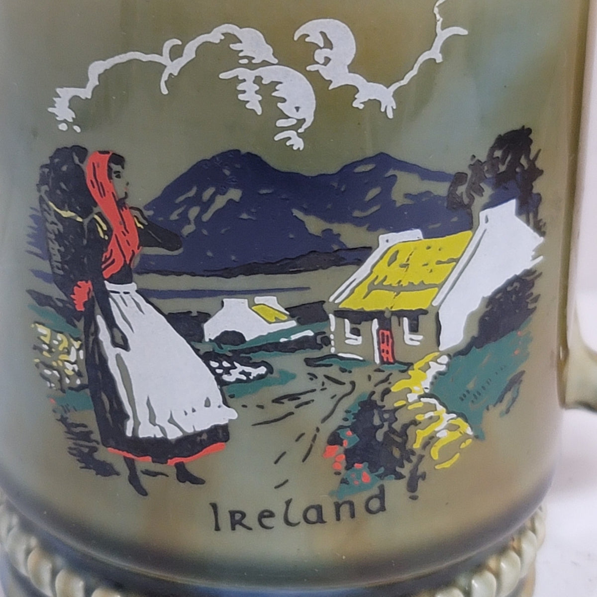 Irish Porcelain Made in Ireland D Mug Cup Thatch roof Farm Cottage Farmer Girl