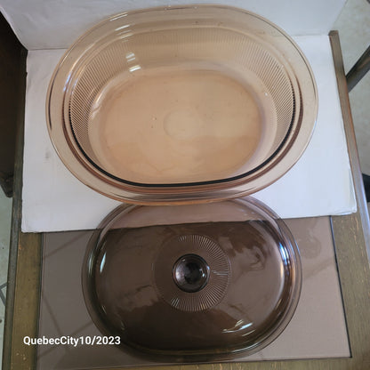 Visionware vision amber smoky glass roaster wi/ lid cookware cooking 11.5 x 14.5