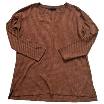 Sanctuary Long Sleeve Thermal Waffle Knit Pullover Shirt Sz Small Rust Brown NWT