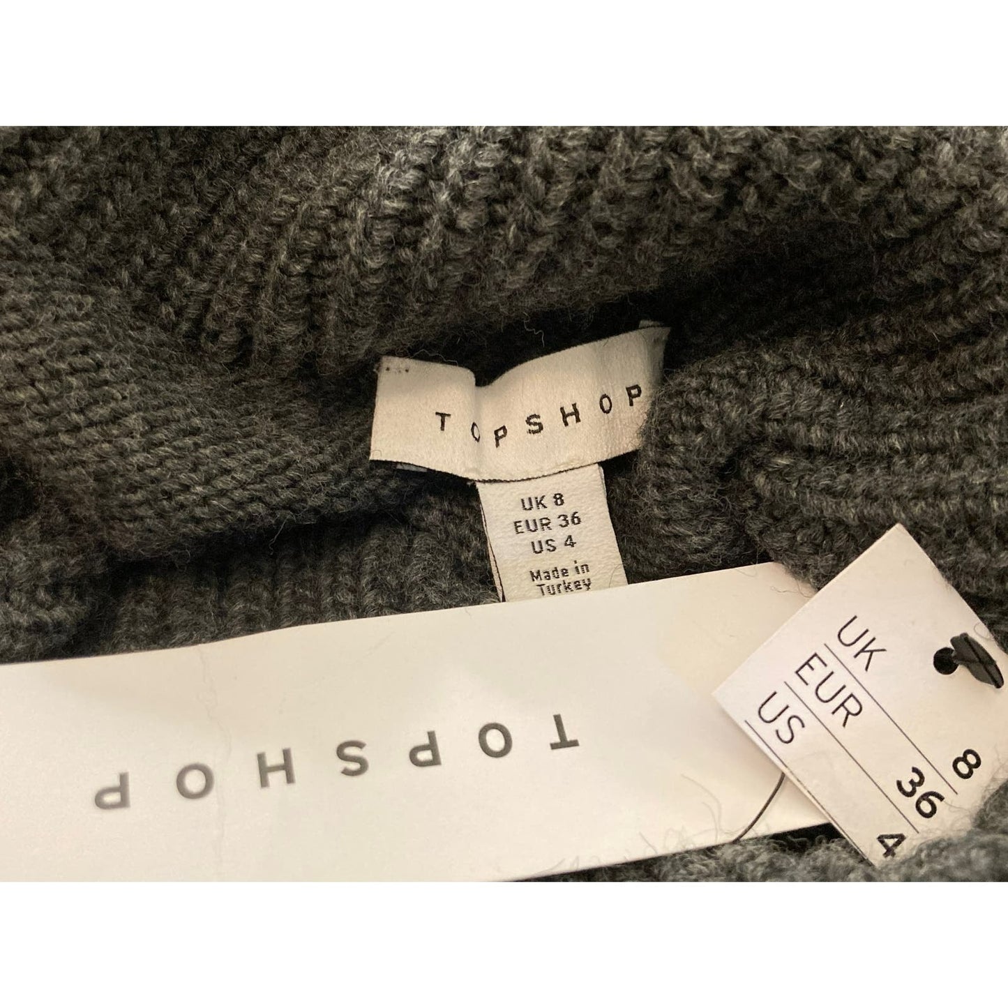 TOPSHOP Size 4 Turtleneck knit Sweater Dress cuff Long Sleeves Dark Gray Womens
