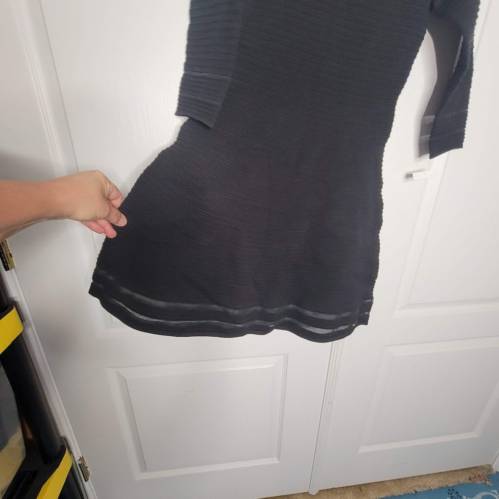 Eliza J Black Fit Flare Illusion Casual Dress Long Sleeve Ribbed Size Medium