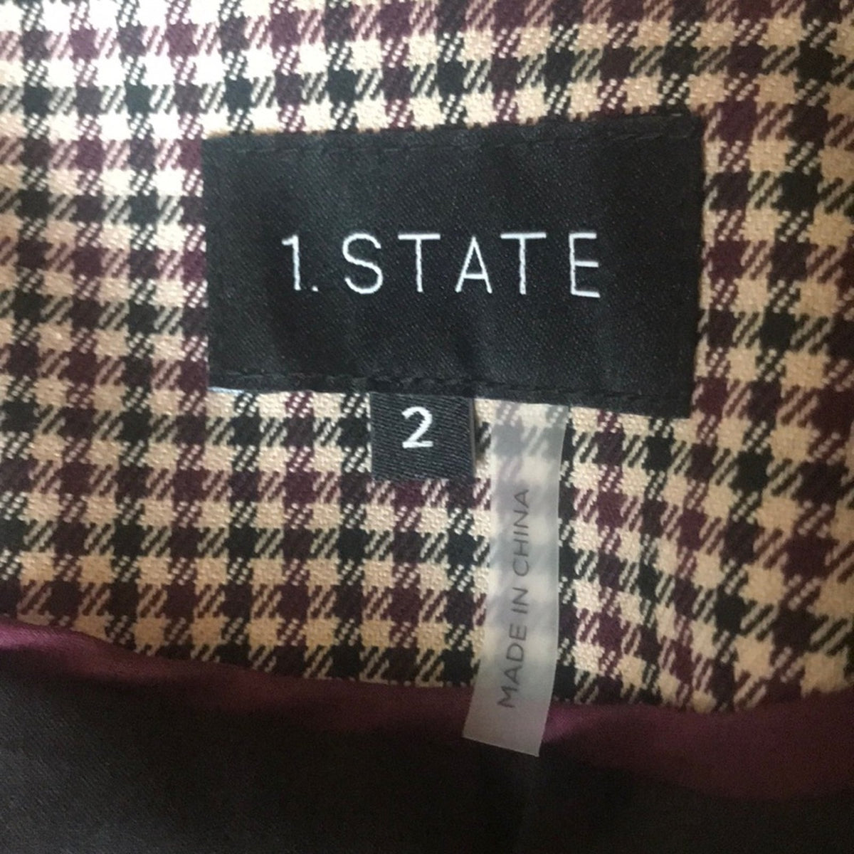 1. State Mini Houndstooth Mixed Media Blazer Size 2 XS Polished Nomad Warm Plum