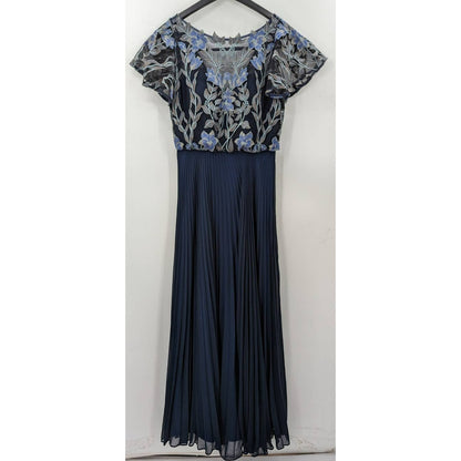 JS Collections Blue Gray Floral Lace Top Dress Size 2 Evening Prom Gown Wedding