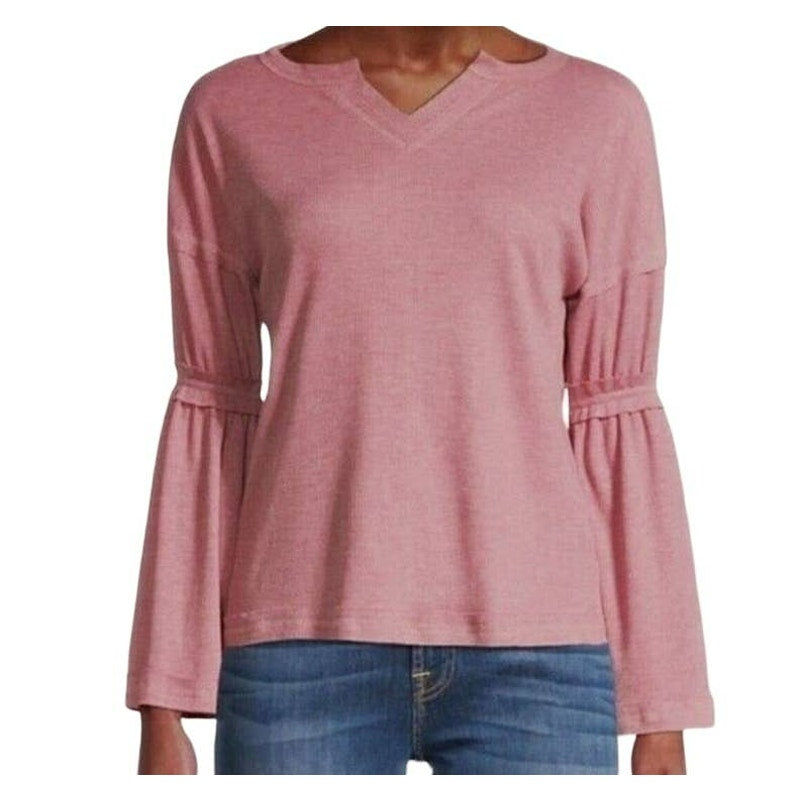 Baea Los Angeles Raw Seam Waffle Thermal Bell Sleeve Top Sz Small in Blush NWT