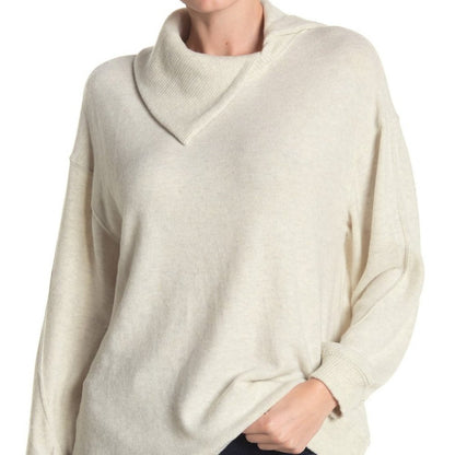 Democracy Pullover Sweater Asymmetrical Collar Long Sleeve Oatmeal Size Medium