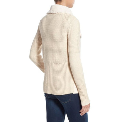 Love Token Open Front Faux Suede Knit Arms Back Jacket LT75-27 Medium Ivory