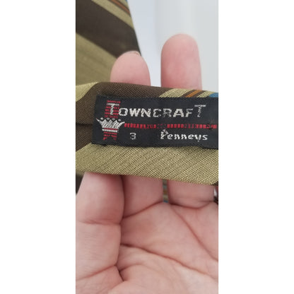Towncraft Vintage WIDE  Mens Neck Tie 54" Green Striped Wool Blend Penneys