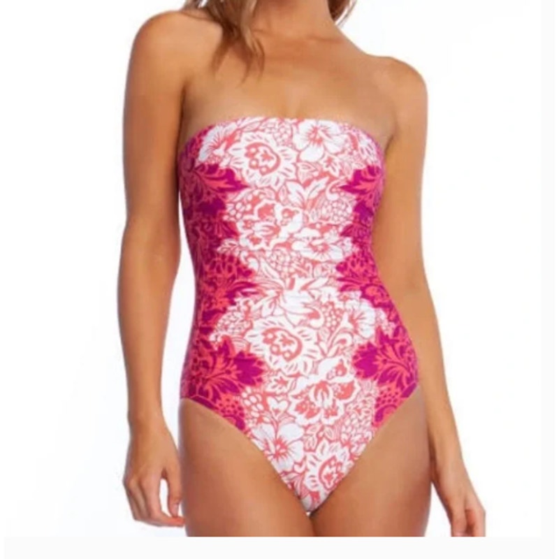 LRL Hawaiian Floral Strapless One Piece Swimsuit Bathing Swim Size 8 NO STRAPS