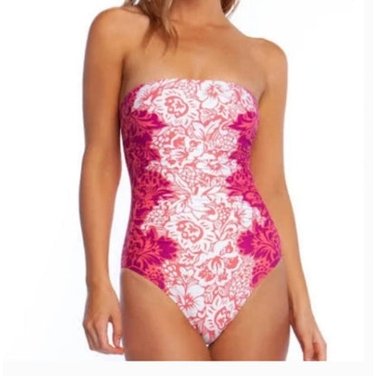 LRL Hawaiian Floral Strapless One Piece Swimsuit Bathing Swim Size 8 NO STRAPS