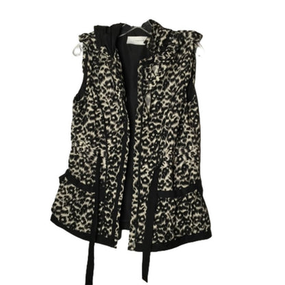 T Tahari Ruffle Hooded Tie Waist Sleeveless Vest Small animal print leopard