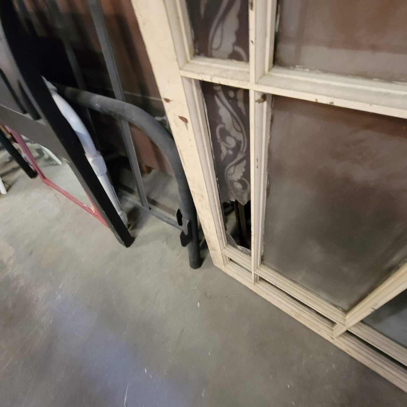 Secondhand Sandies 36" x 60" Antique large framed stained glass white red clear