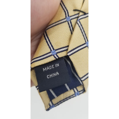 Izod Mens Vintage Yellow Squares Blue Accents Neck Tie 58" GEOMETRIC