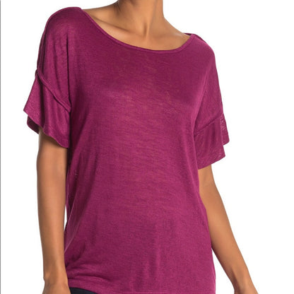 NWT Bobeau Ella Flutter Sleeve Scoop Neck Top Oversize Small