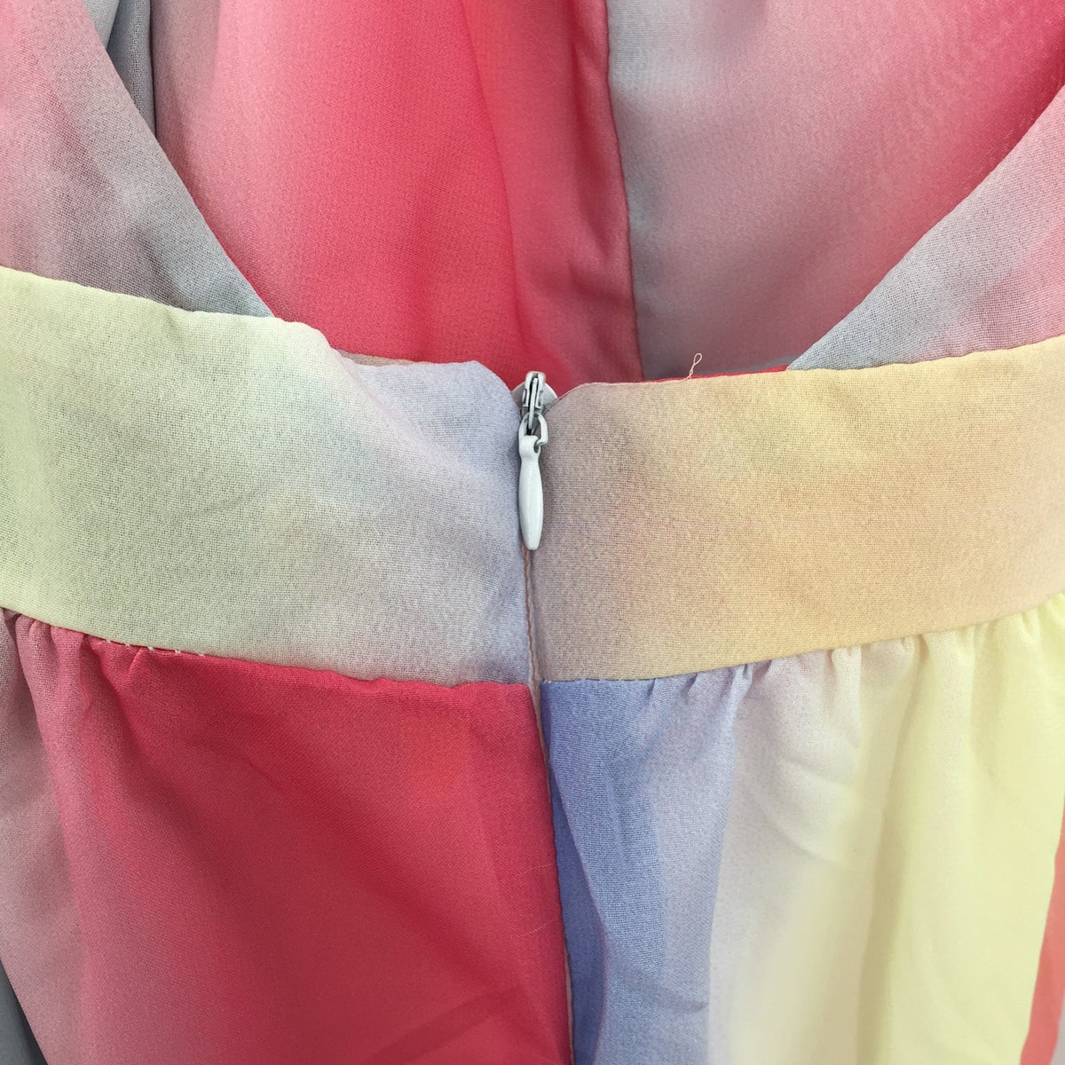 Rainbow Maxi Dress with Criss Cross Back & Zip Sleeveless Multicolor Size Small
