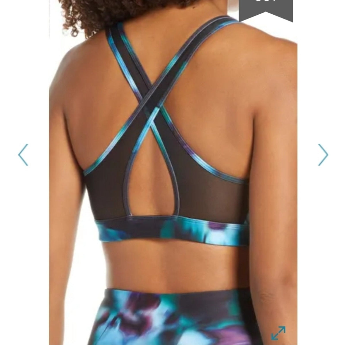 Zella Sunray Print Sports Bra Small Cross back Stretch Black Blue Tye Dye NEW