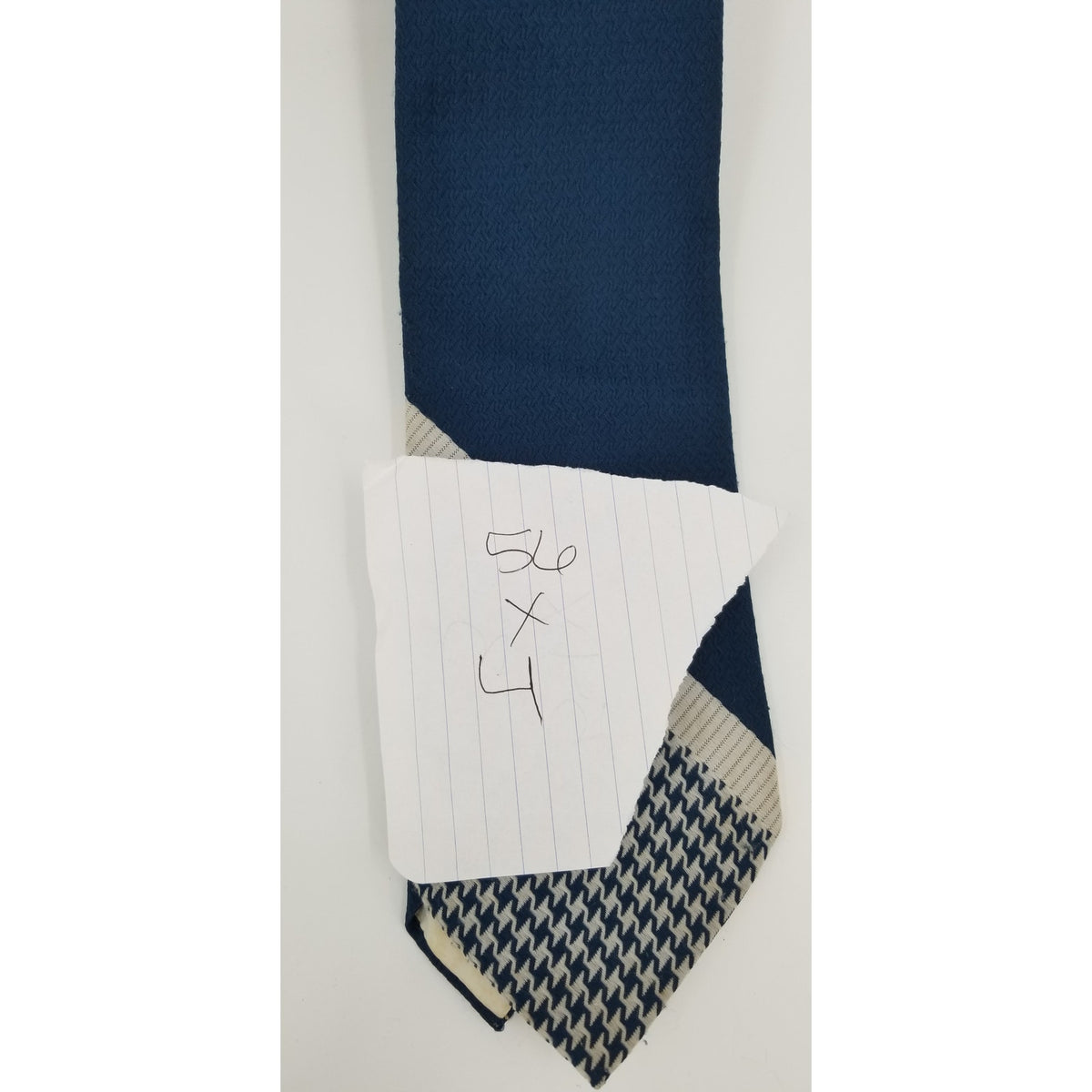 Custom Tailored Vintage Mens Neck Tie 56" Houndstooth Blue White