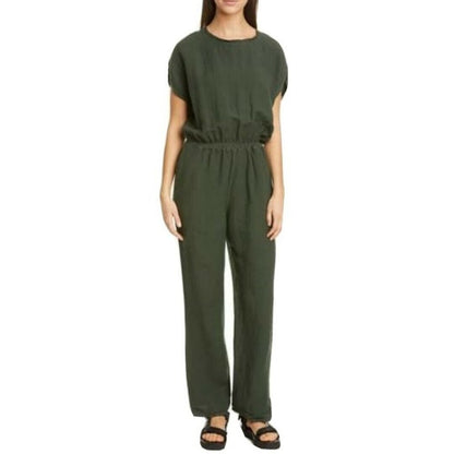 NWT NSF Clothing Isadora Jumpsuit LINEN blend Small Aviator Moss Green Batwings