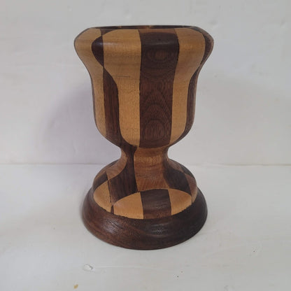 Wood handmade handturned candlestick Vintage Segmented Marquetry Parquetry