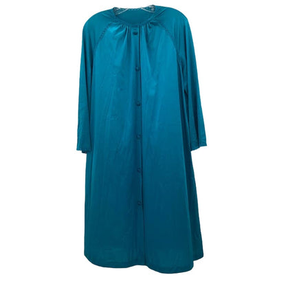Vanity Fair Vintage blue robe nylon One Size button up 1960s midi housedress