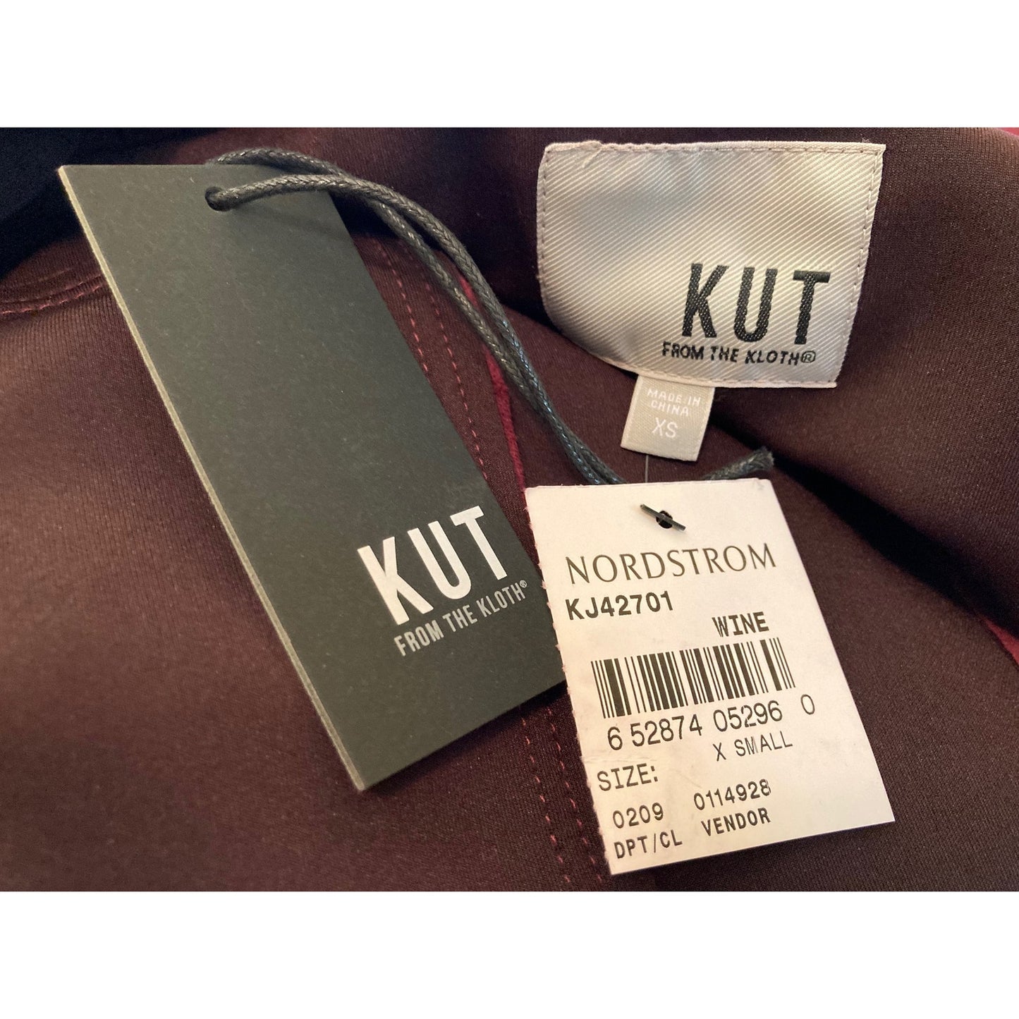 KUT Karina Moto Zip Front Draped Faux Suede Jacket Sz Extra Small in Wine NWT