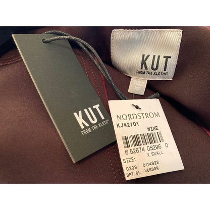 KUT Karina Moto Zip Front Draped Faux Suede Jacket Sz Extra Small in Wine NWT