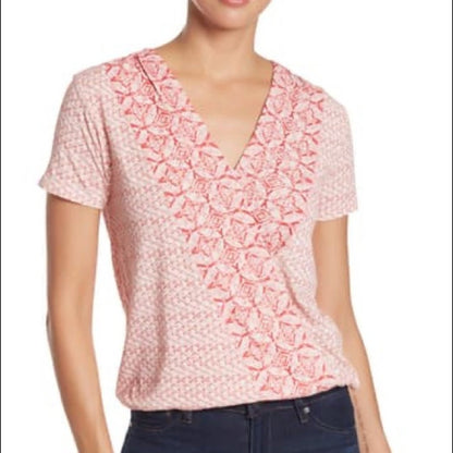 Lucky Brand Deco Geo Surplice Neck Top Size Medium
