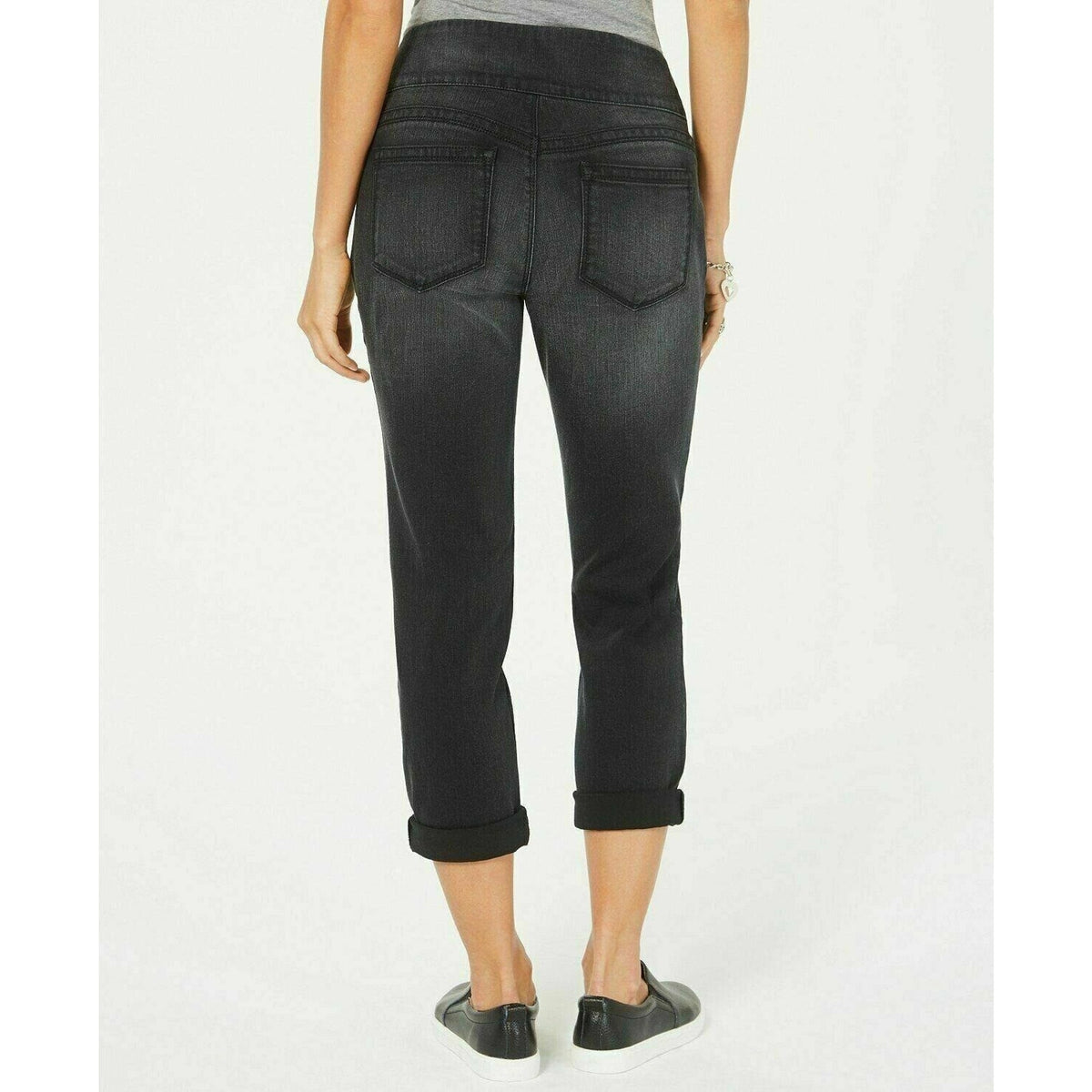 Style & Co SMALL Boyfriend Jeans Pull On Low Rise Black Smudge Cotton Blend