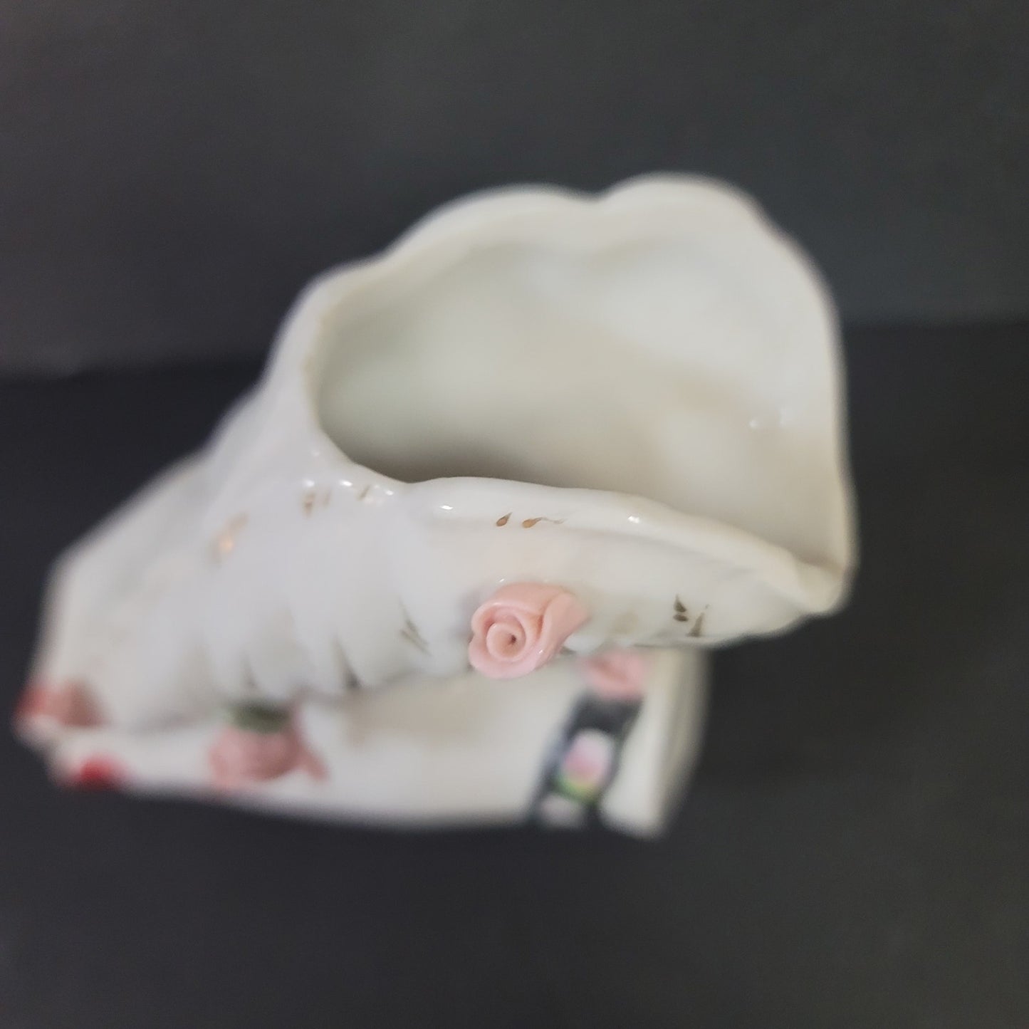 Porcelain hand bud vase vanity Vintage 1950’s Feather Pen Holder White Florals