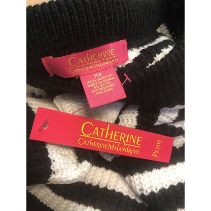 Catherine Malandrino NWT Women’s Black White Stripe Crewneck Sweater Sz XSmall