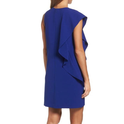 Chelsea28 Asymmetrical Ruffle Shift Dress Cobalt Blue Size 10 Women's NEW