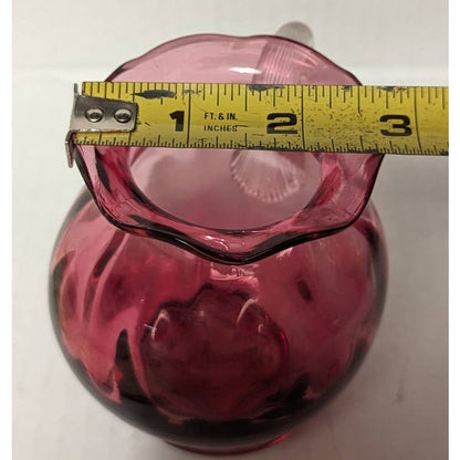 Vintage Pilgrim Cranberry Round Globe Miniature Vase Pitcher Clear Handle Pink