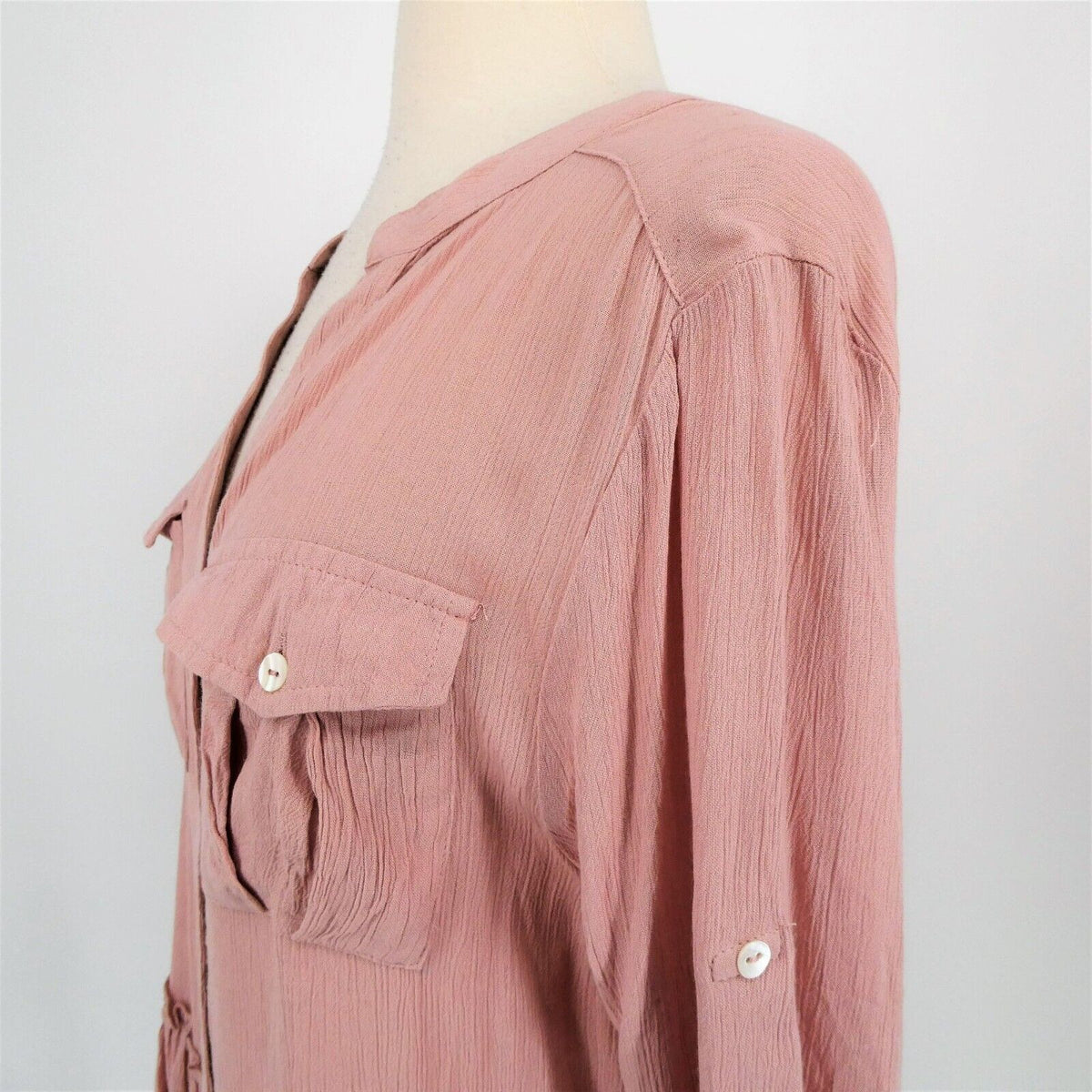 Derek Heart Boho 3/4 Sleeve Peplum Blouse Top Shirt Sz Medium Dusty Rose NWT