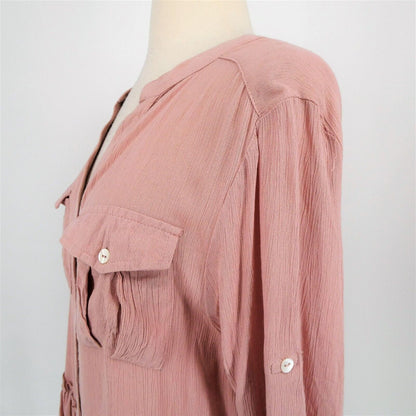 Derek Heart Boho 3/4 Sleeve Peplum Blouse Top Shirt Sz Medium Dusty Rose NWT