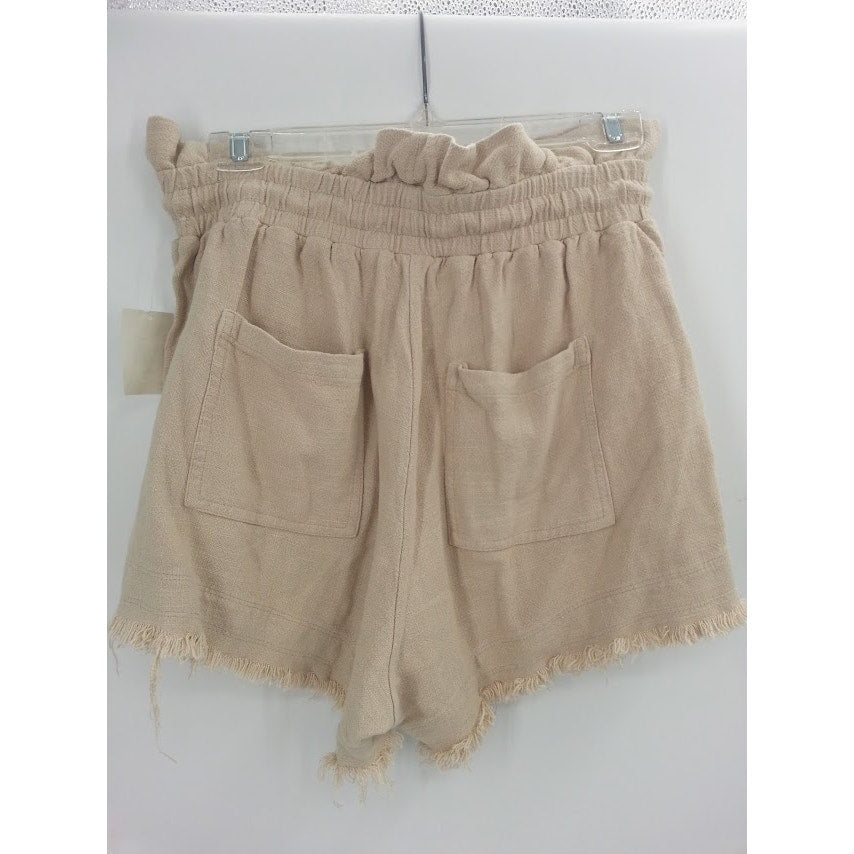 Blank NYC Womens NWT Cream Raw Hem Away From Here Linen Drawstring Shorts Small
