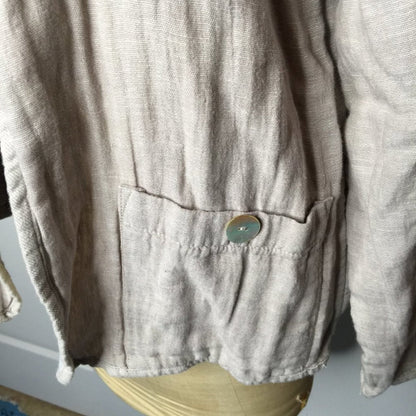 Tahari Linen Cotton Open Front Jacket LARGE Long Sleeve Lagenlook Pockets Gray