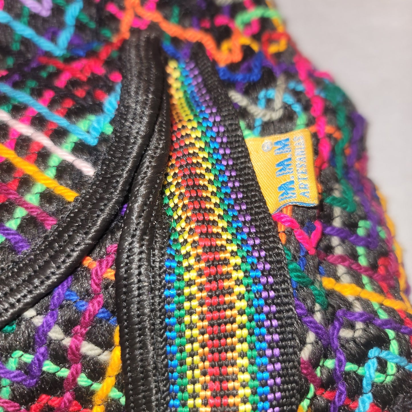 Artisan backpack Rainbow black embroidery bohemian double flap lined fabric NEW