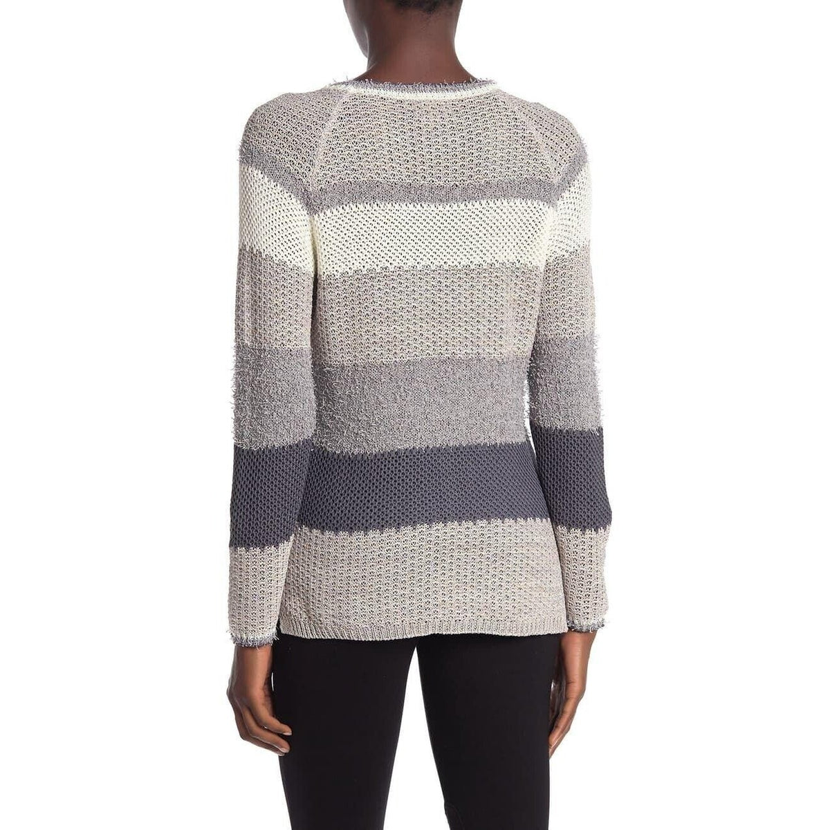 CENY NWT Oatmeal Gray Stripe Open Knit Sweater Size Large