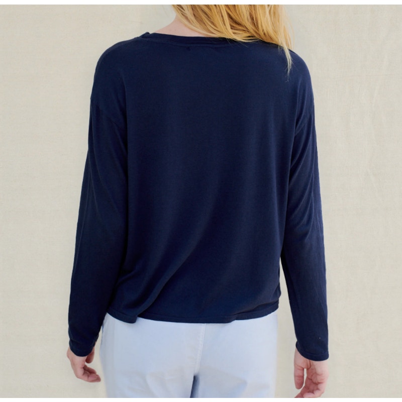 Sundry Navy Blue Long Sleeve Box Tee Shirt NWT Size 0 XSMALL CASUAL Top Solid xs
