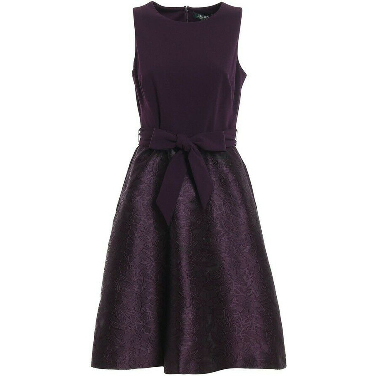 Lauren Ralph Lauren Bow Jacquard Midi Dress Sleeveless Scoop Neck Purple Size 4